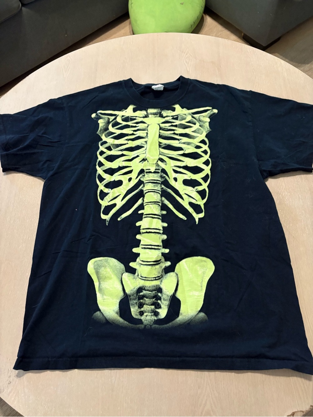 VTG Jerzees Skeleton T Shirt XL Black Neon Green Glow In The Dark Halloween Y2K